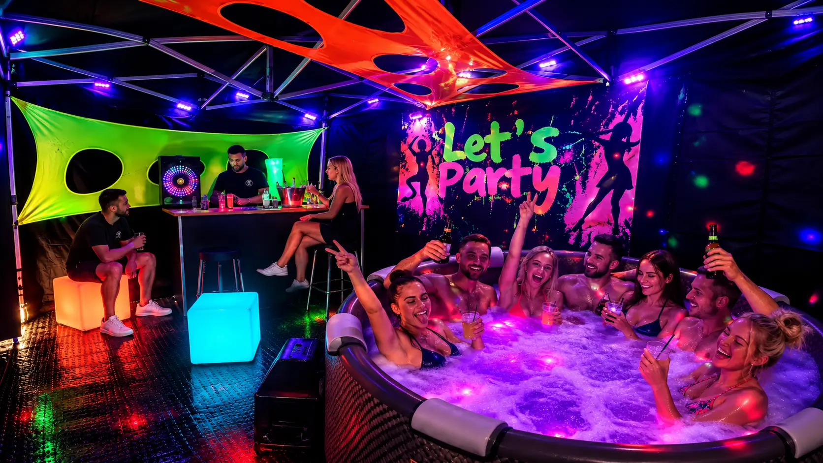 party tent with hot tub